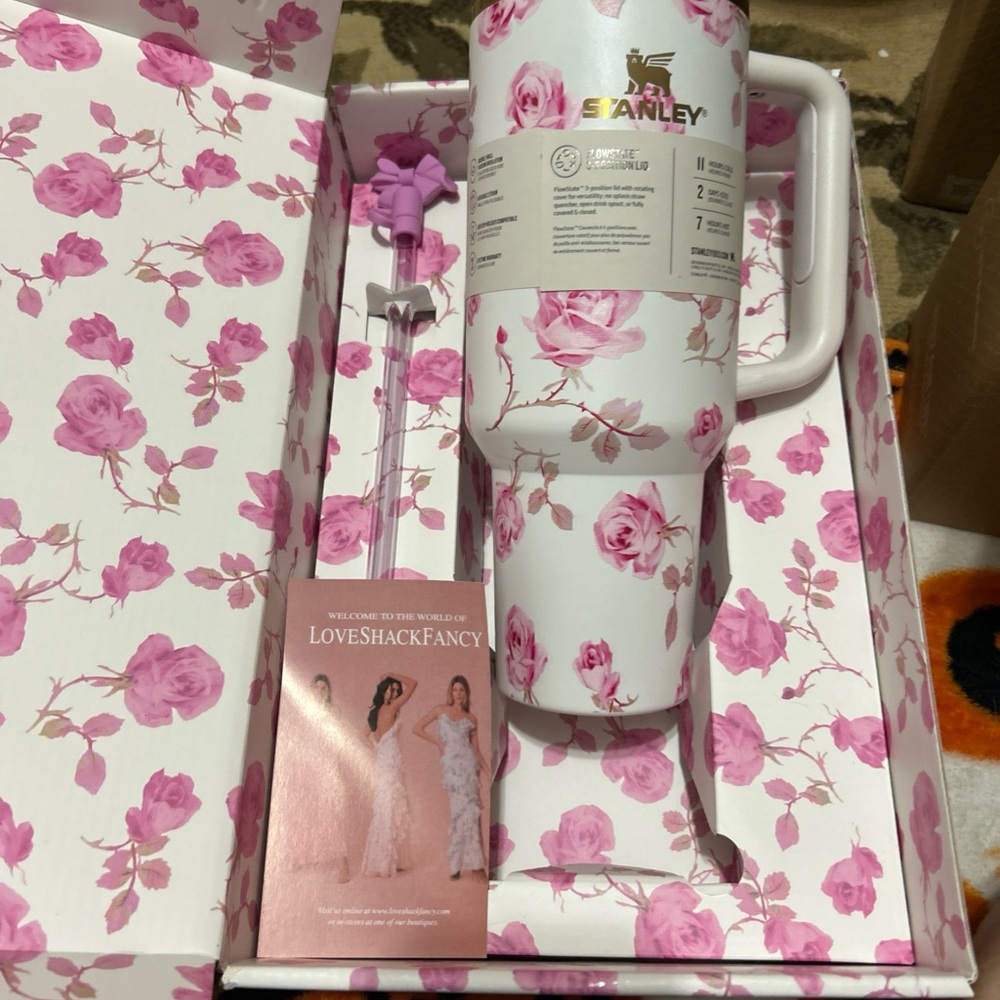 Stanley LoveShackFancy White and Pink Floral Tumbler